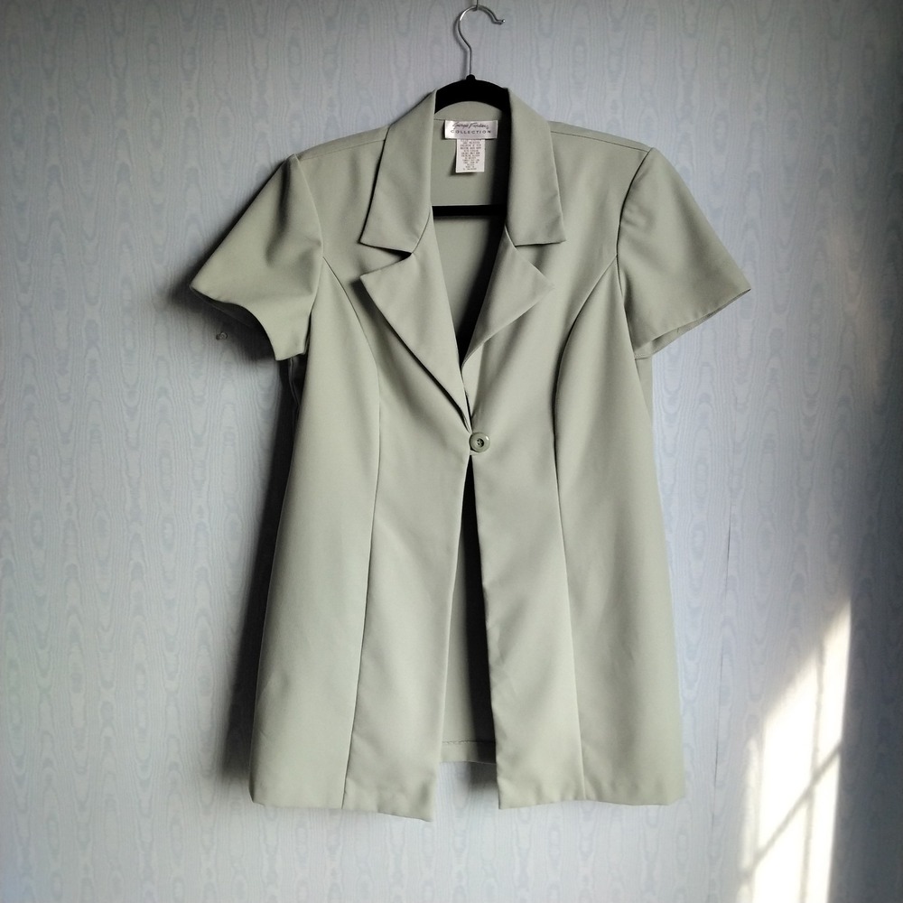 Vintage Y2K Women's 13/14 Long Line Short Sleeve One Button Blazer Pastel Green